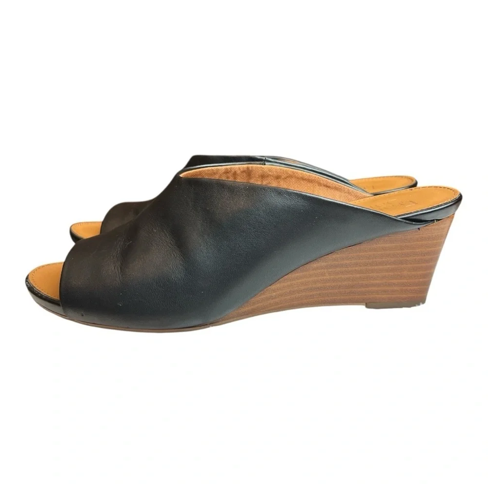 Franco Sarto Doutzen 2 Sandals Wedge Slide Slip On Black Leather Womens Size 8